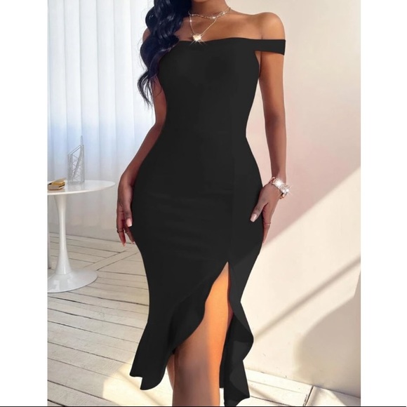 Slit thigh ruffle hem bodycon dress - Picture 8 of 15